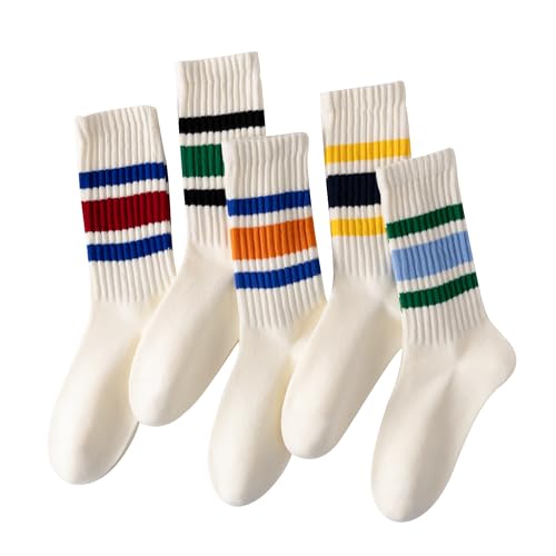RoToTo Striped Crew Socks, Casual Comfort for Women and Men, 5 Pairs